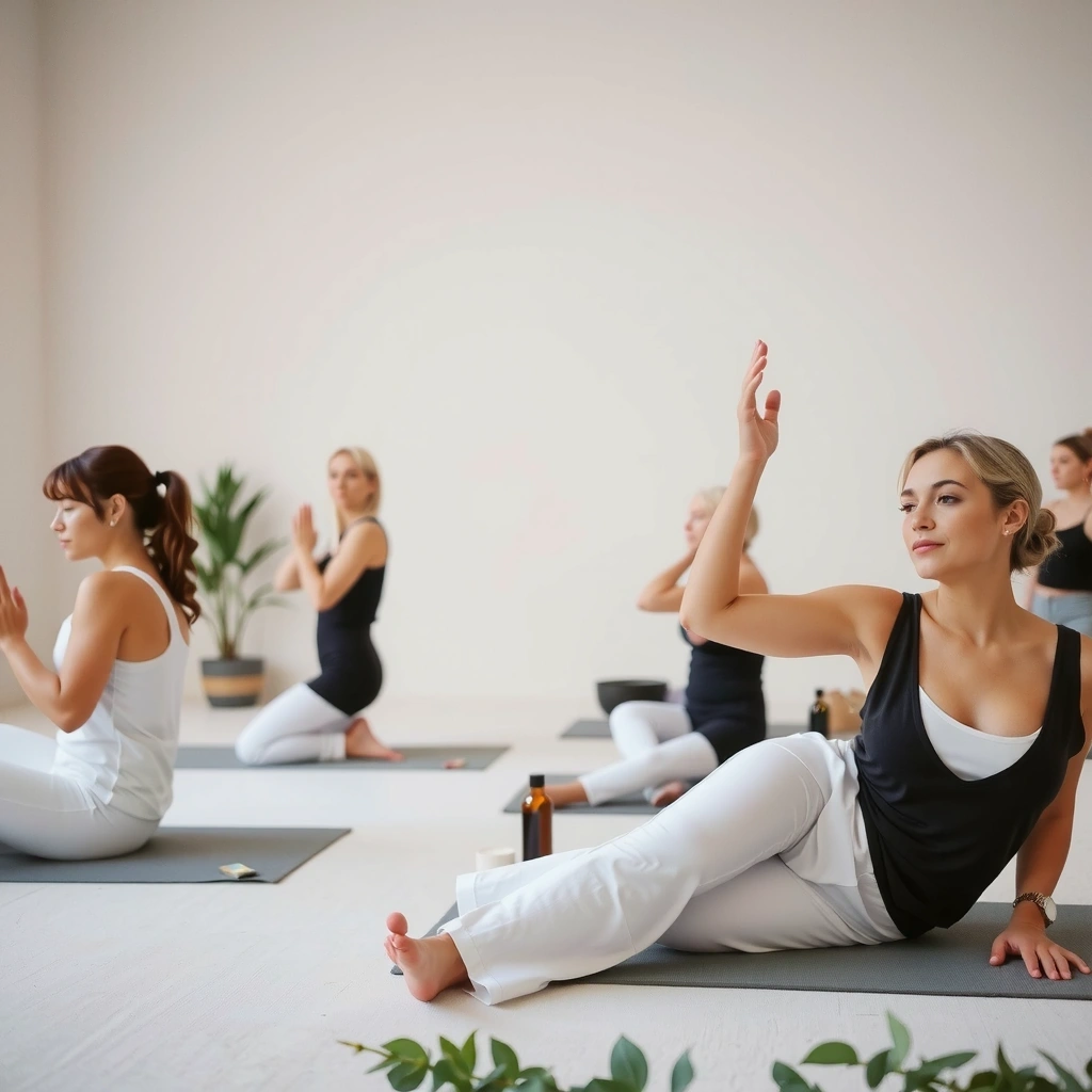 People practicing yoga in a serene environment